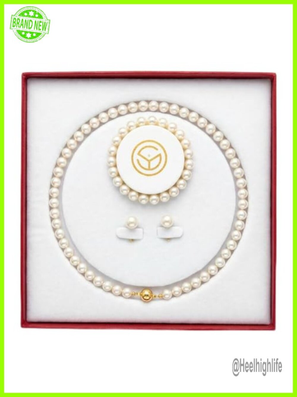 18K Gold Plated Titanium Steel Simulated Pearl Necklace Bracelet Earrings Set
